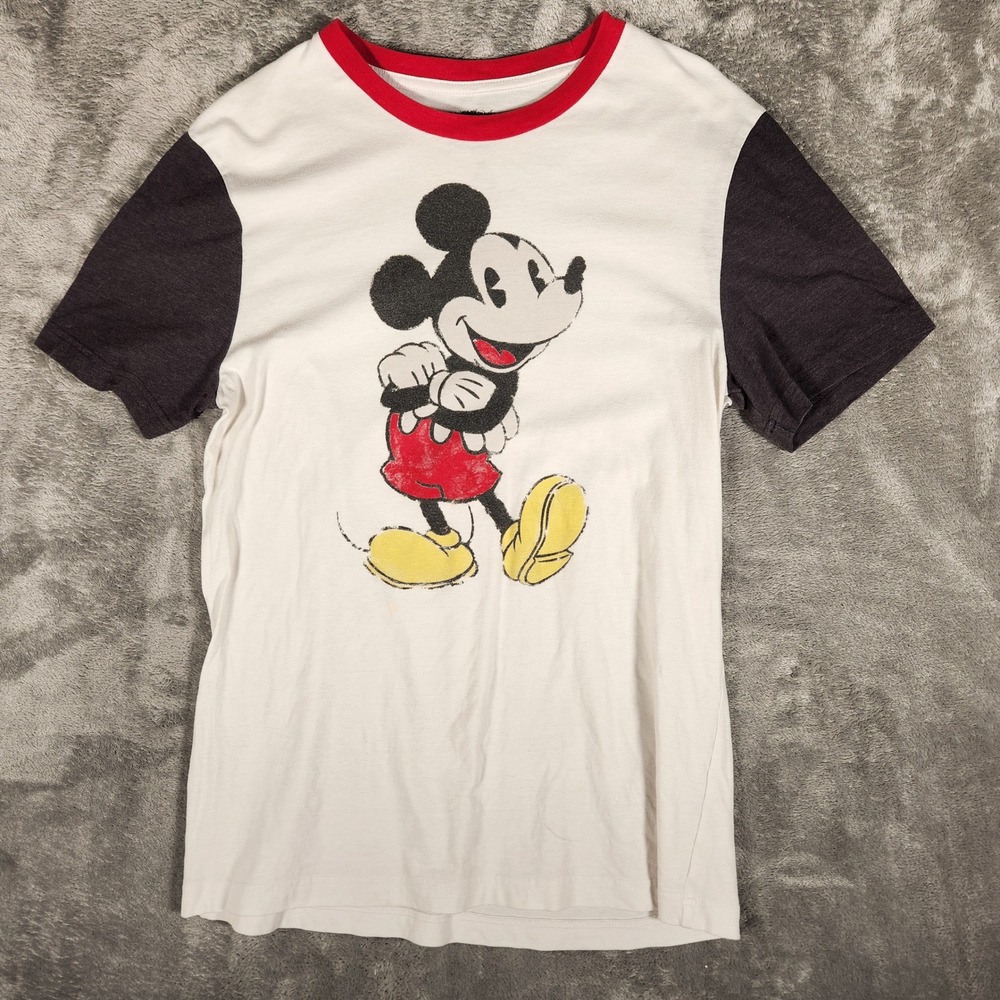 Disney Mickey Mouse‎ Graphic T-Shirt Mens Size M White Excellent Ringer Tee